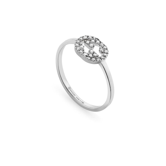 Gucci Interlocking G Diamond & 18ct White Gold Ring Size M-N