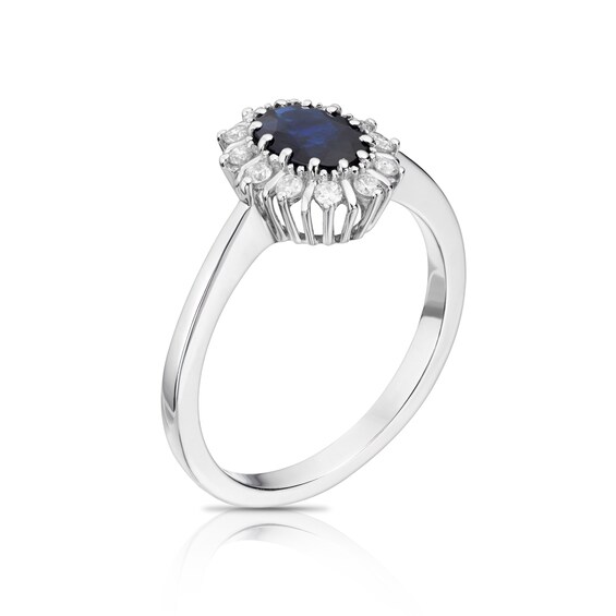 18ct White Gold Sapphire & 0.15ct Diamond Ring