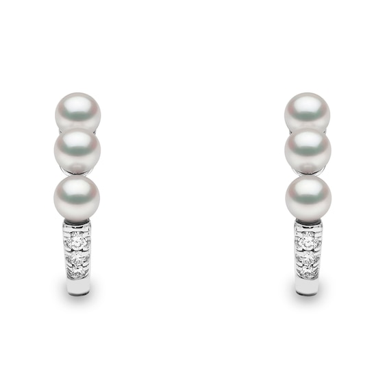 Yoko London Eclipse 18ct White Gold Akoya Pearl 0.05ct Diamond Hoop Earrings