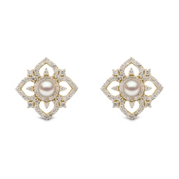 Yoko London Petal 18ct Yellow Gold Akoya Pearl 0.46ct Diamond Earrings