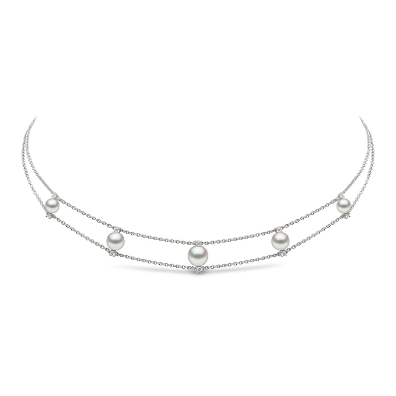 Yoko London Trend 18ct White Gold Freshwater Pearl 0.15ct Strand Necklace
