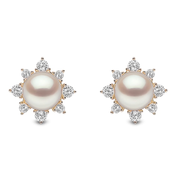 Yoko London Trend 18ct Yellow Gold Akoya Pearl 0.30ct Diamond Earrings