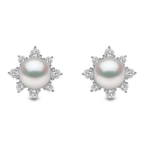 Yoko London Trend 18ct White Gold Freshwater Pearl 0.30ct Diamond Earrings