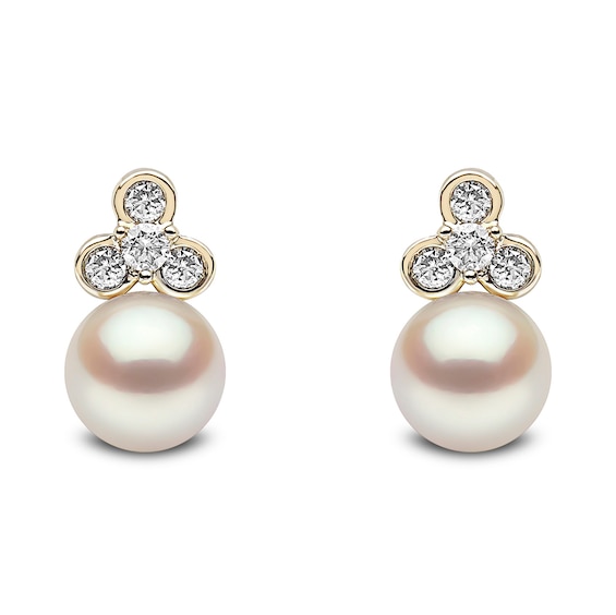Yoko London Trend 18ct Yellow Gold Freshwater Pearl 0.16 Diamond Earrings