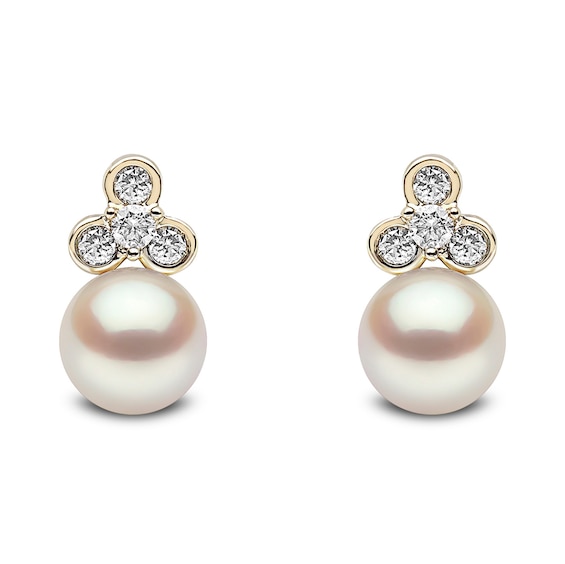 Yoko London Trend 18ct Yellow Gold Freshwater Pearl 0.16 Diamond Earrings
