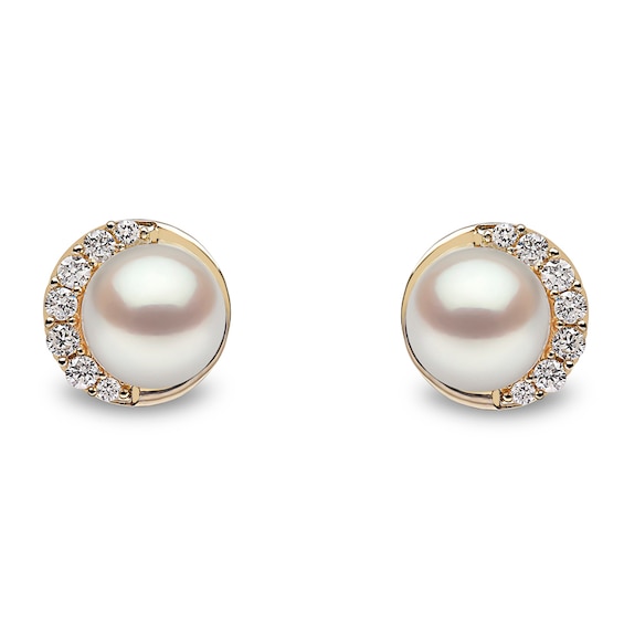 Yoko London 18ct Yellow Gold Freshwater Pearl 0.12ct Diamond Earrings