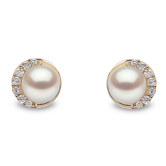 Yoko London Trend 18ct Yellow Gold Akoya Pearl 0.12ct Diamond Earrings