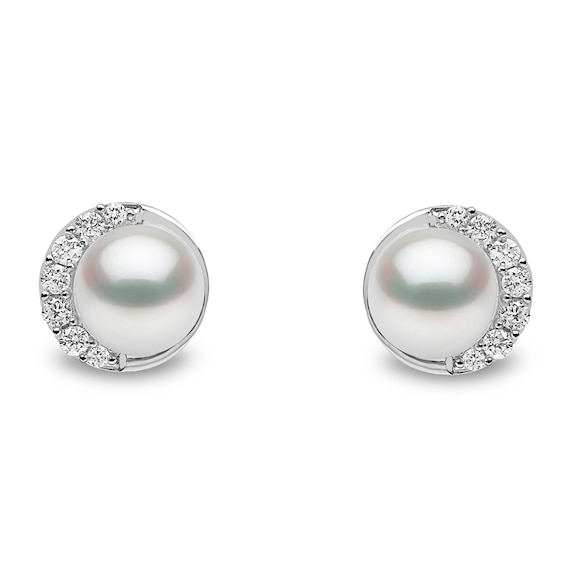 Yoko London Trend 18ct White Gold Freshwater Pearl 0.12ct Diamond Earrings
