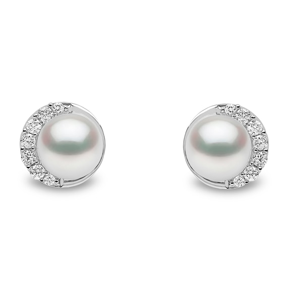 Yoko London 18ct White Gold Freshwater Pearl 0.12ct Diamond Earrings