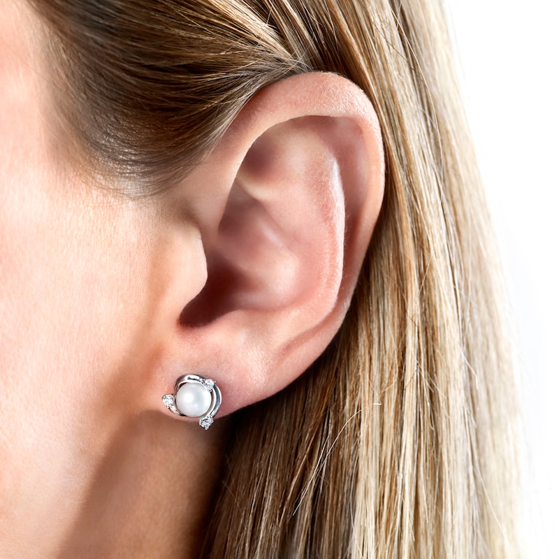 Main Image 3 of Yoko London Trend 18ct White Gold Freshwater Pearl 0.13ct Diamond Earrings