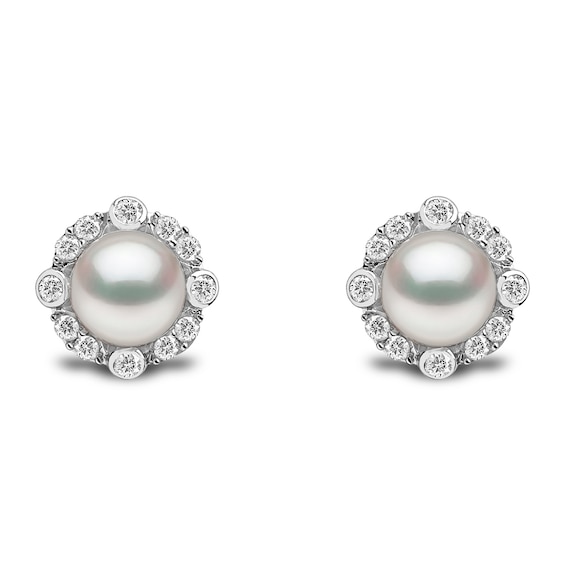 Yoko London Trend 18ct White Gold Freshwater Pearl 0.24ct Diamond Earrings