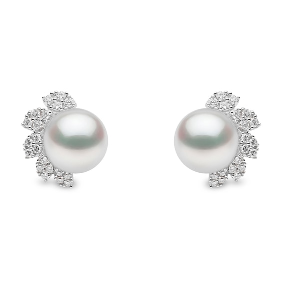Yoko London Trend 18ct White Gold Freshwater Pearl 0.20ct Diamond Earrings
