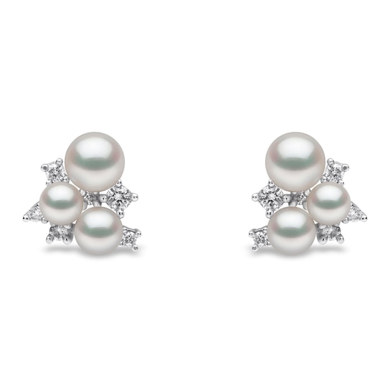 Yoko London Trend 18ct White Gold Freshwater Pearl 0.15ct Diamond Earrings