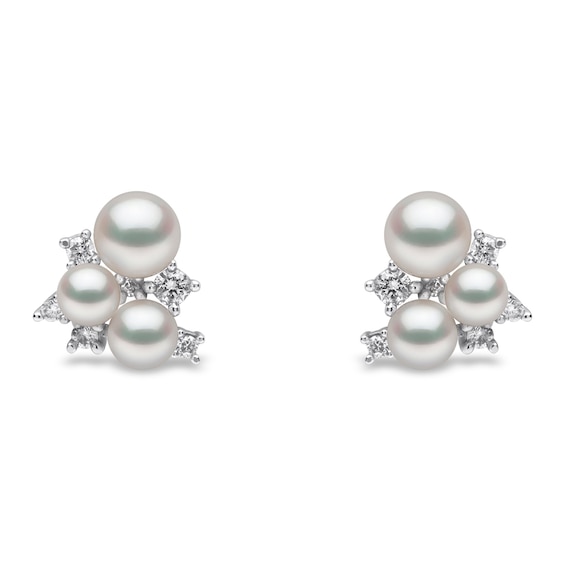 Yoko London Trend 18ct White Gold Freshwater Pearl 0.15ct Diamond Earrings