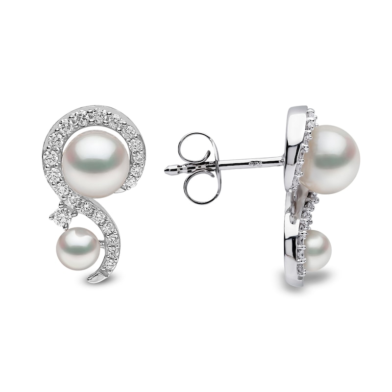 Yoko London Trend 18ct White Gold Freshwater Pearl 0.27ct Diamond Earrings