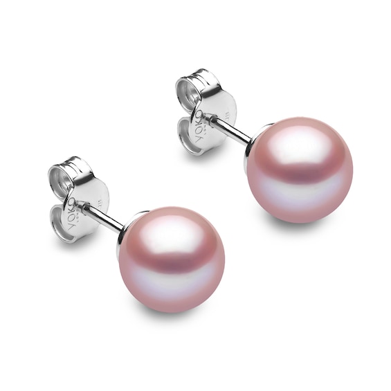 Yoko London Classic 18ct White Gold Pink Freshwater Pearl Stud Earrings