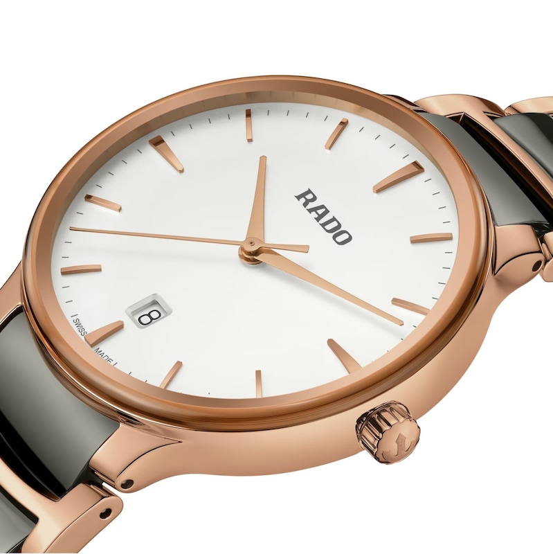 Rado Centrix Rose Gold-Tone & Grey Ceramic Bracelet Watch