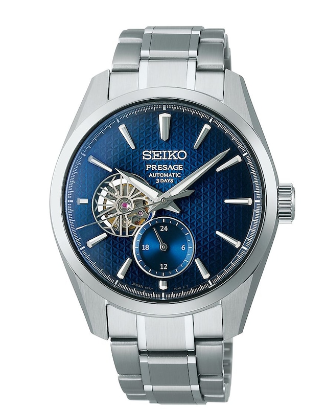 Seiko Presage ‘Ao’ Sharp-Edged Open Heart Bracelet Watch