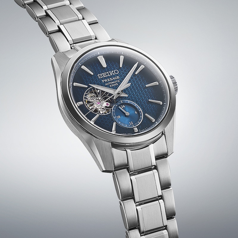 Seiko Presage ‘Ao’ Sharp-Edged Open Heart Bracelet Watch