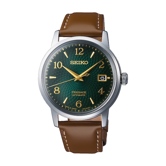Men's Seiko Presage Cocktail 'Mojito' 38Mm Brown Leather Strap Watch