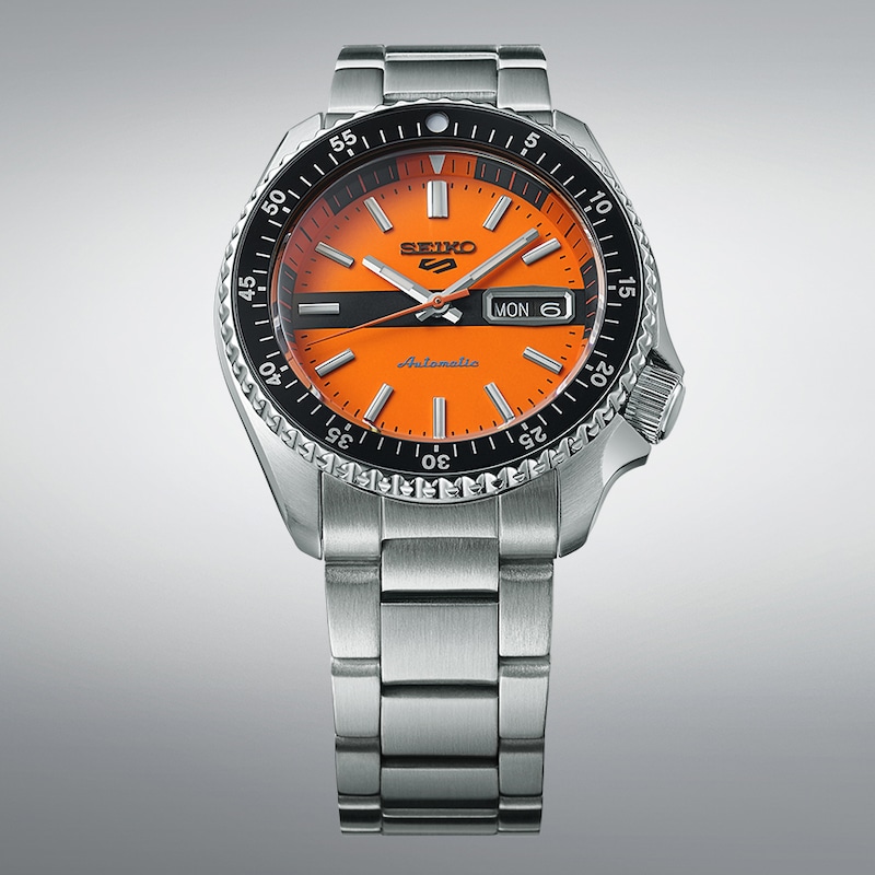 Seiko 5 Sports Orange Dial & Stainless Steel Bracelet Watch