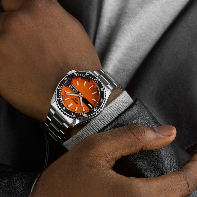 Seiko 5 Sports Orange Dial & Stainless Steel Bracelet Watch