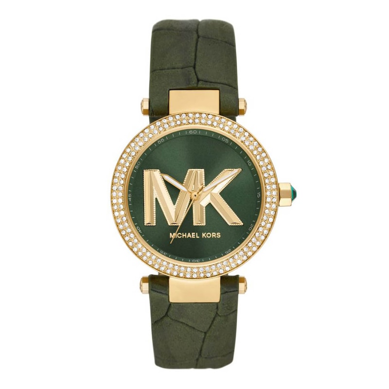 Michael Kors Parker Ladies' Green MK Dial & Green Leather Strap Watch