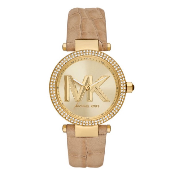 Michael Kors Parker Ladies’ Gold Tone Dial & Brown Leather Strap Watch