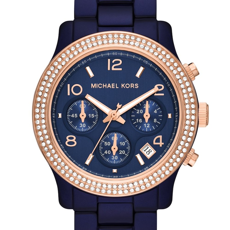 Main Image 4 of Michael Kors Ladies' Runway Chronograph & Navy Blue Acetate Strap Watch