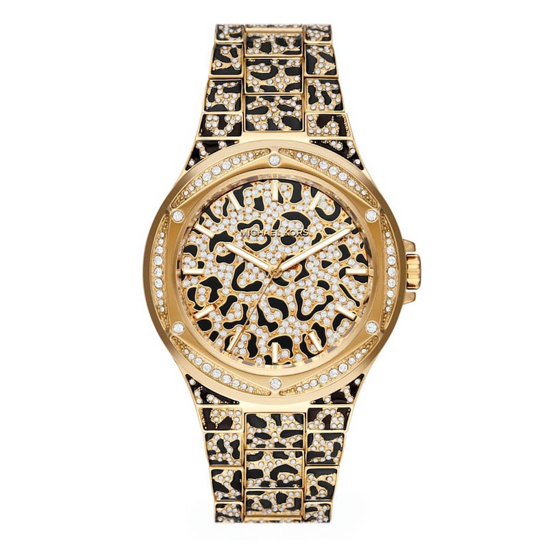 Michael Kors Lennox Cheetah Print Gold-Tone Stainless Steel Watch