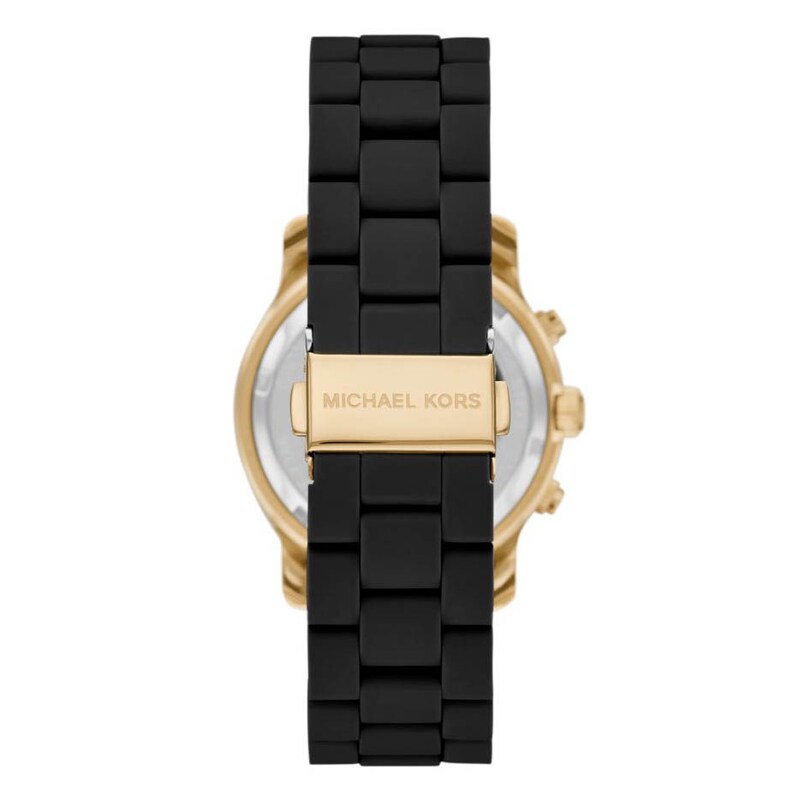 Michael Kors Runway Ladies' Gold-Tone Case & Black Rubber Strap Watch