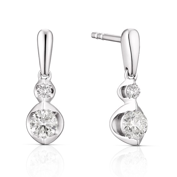 9ct White Gold 0.30ct Diamond Two Stone Drop Earrings