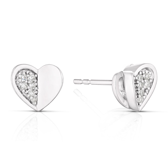 Sterling Silver Diamond Half Set Heart Stud Earrings