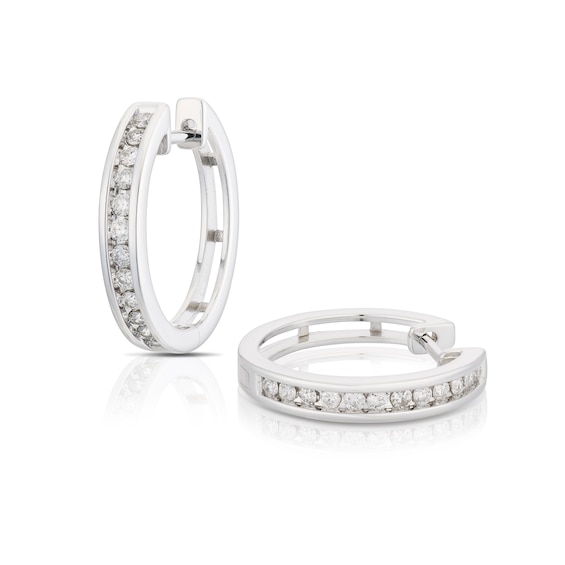 9ct White Gold 0.25ct Diamond Channel Set Hoop Earrings