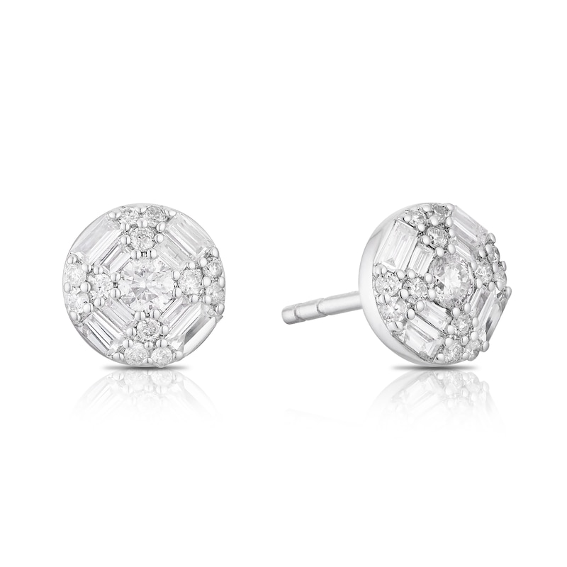 Main Image 1 of 9ct White Gold 0.33ct Diamond Baguette Cut Round Cluster Stud Earrings