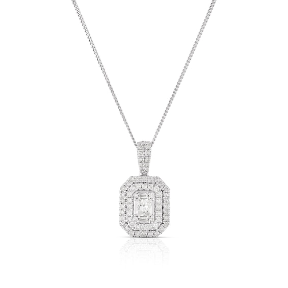 9ct White Gold 0.50ct Diamond Emerald Shape Cluster Pendant
