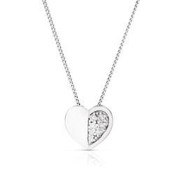 Sterling Silver 0.06ct Diamond Half Set Heart Pendant