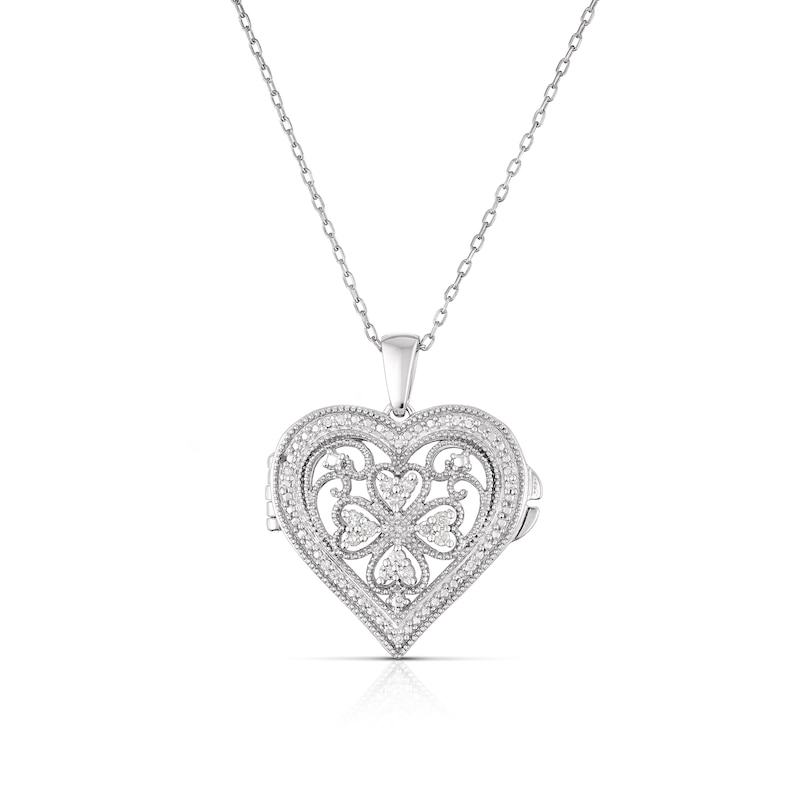 Main Image 1 of Sterling Silver 0.10ct Diamond Heart Locket Pendant