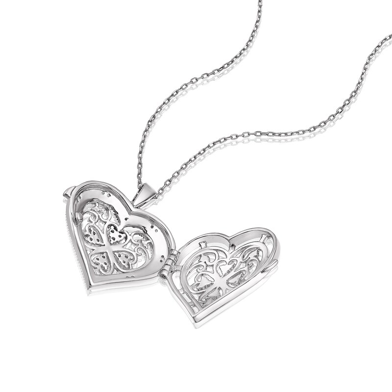 Main Image 2 of Sterling Silver 0.10ct Diamond Heart Locket Pendant