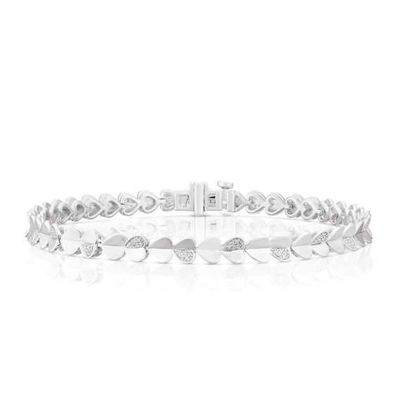 Sterling Silver 0.15ct Diamond Half Set Heart Bracelet