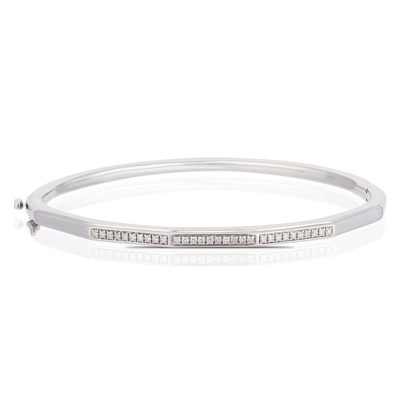 Main Image 1 of Sterling Silver 0.25ct Diamond Hexagon Bangle