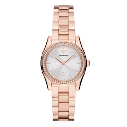 Emporio Armani Ladies' Silver Dial & Rose-Tone Bracelet Watch