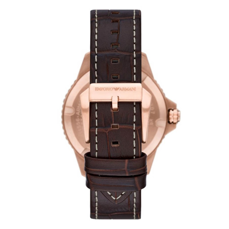 Emporio Armani Men's Rose Gold-Tone & Blue Dial Leather Strap Watch