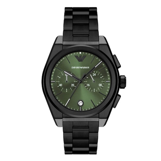Emporio Armani Mens Chronograph Green Dial and Black