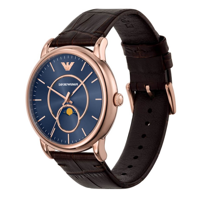 Emporio Armani Men's Blue Dial & Brown Leather Strap Watch