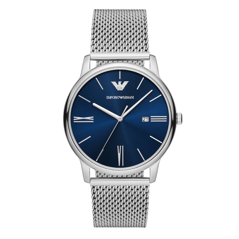 Emporio Armani Men's Blue Dial & Stainless Steel Mesh Watch