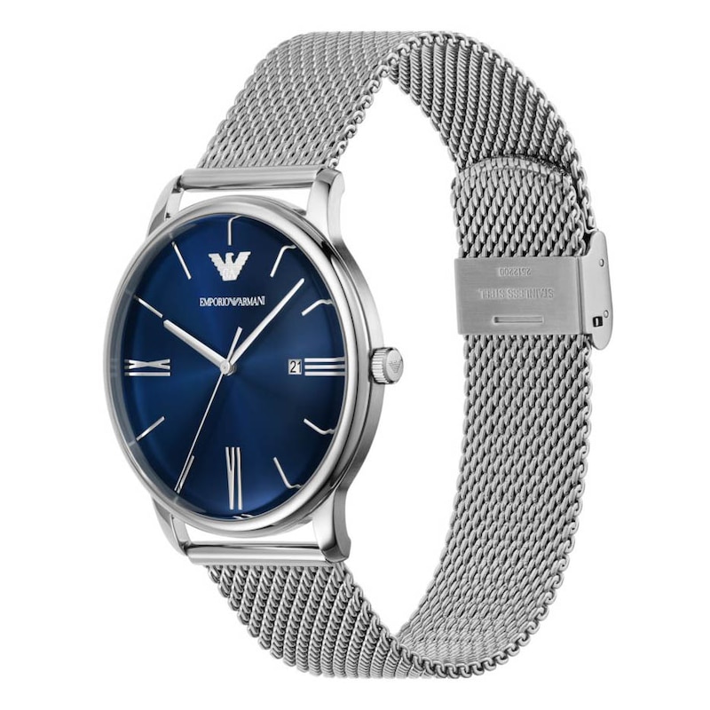 Emporio Armani Men's Blue Dial & Stainless Steel Mesh Watch
