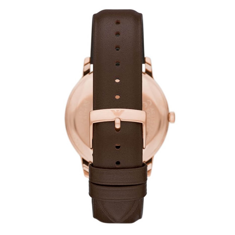 Emporio Armani Men's Rose Gold-Tone Case & White Dial Leather Strap Watch