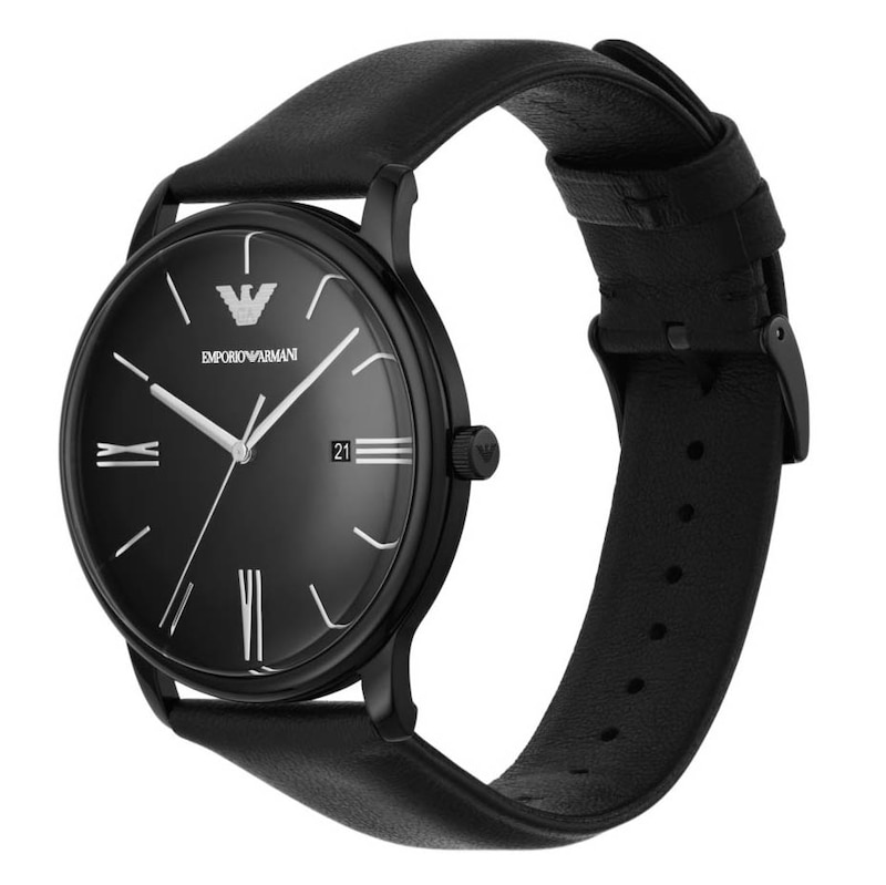 Emporio Armani Men's Black Dial & Black Leather Strap Watch