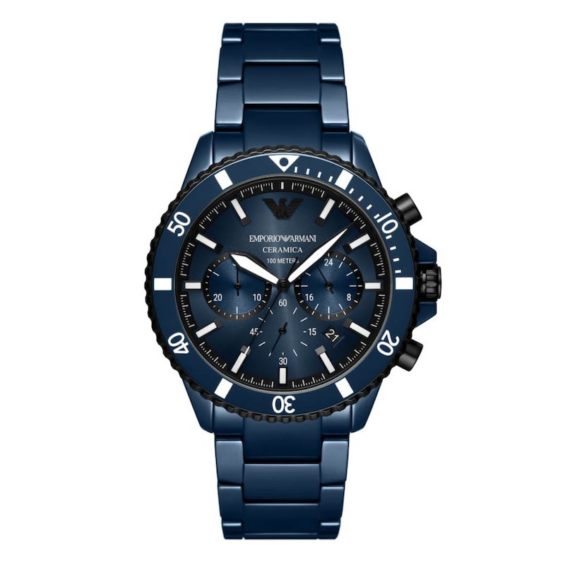 Main Image 1 of Emporio Armani Men's Chronograph Blue Dial & Blue Ceramic Bracelet Watch